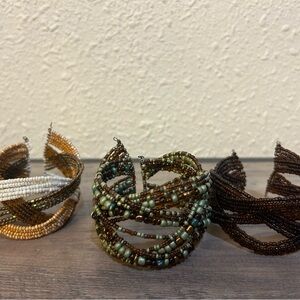 Elegant Beaded Bracelet Set - Brown, Green, White